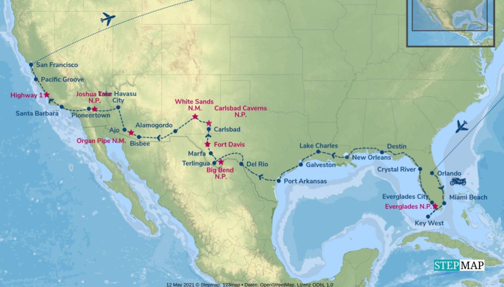 Harley-Tour Coast to Coast Routing