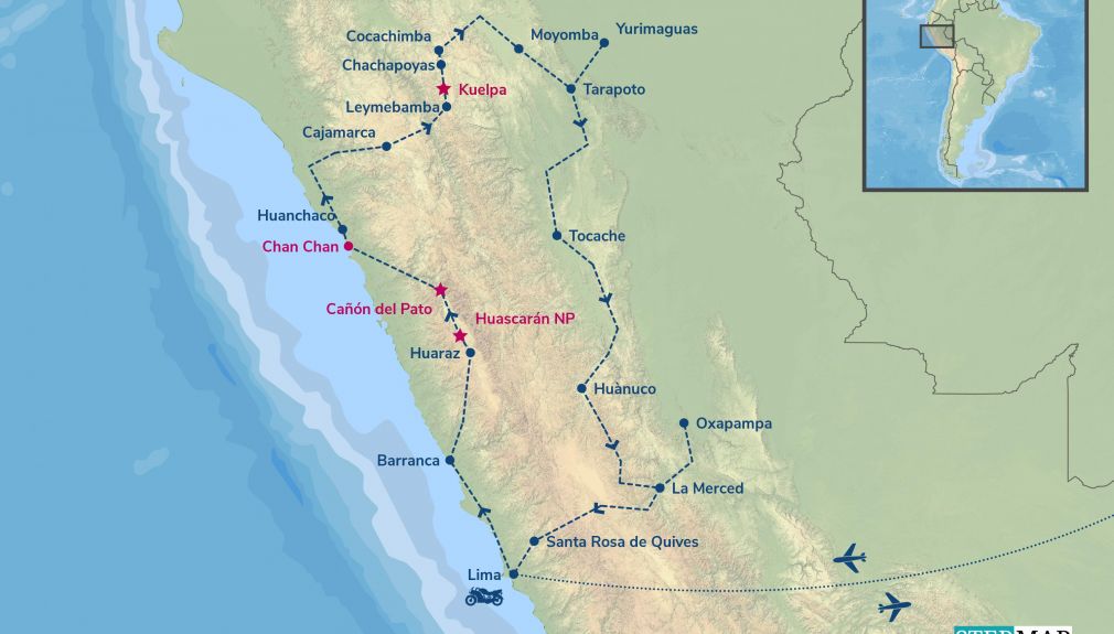 Chachapoyas & Amazonas - Routing südamerika, peru, motorrad, motorradreisen, touren, gruppenreise, rundfahrten, yamaha, preiswert, günstig, wüste, regenwald, pazifik, anden, Lima, Barranca, Huaraz, Huanchaco, Cajamarca, Leymebamba, Chachapoyas, Cocachimba, Moyobamba, Yurimaguas, Tarapoto