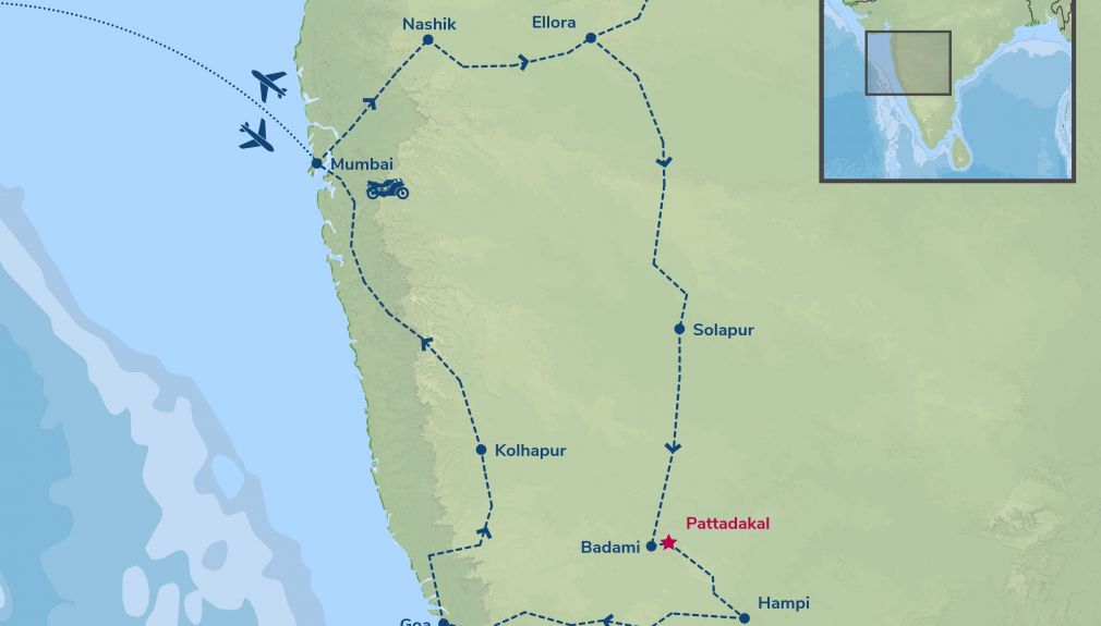 indien, motorrad, motorradreisen, touren, gruppenreise, rundfahrten, enfield, preiswert, günstig, Mumbai, Nashik, Ajanta, Ellora, Solapur, Pattadakal, Badami, Hampi, Goa, Kholapur, Panchgani, Mumbai