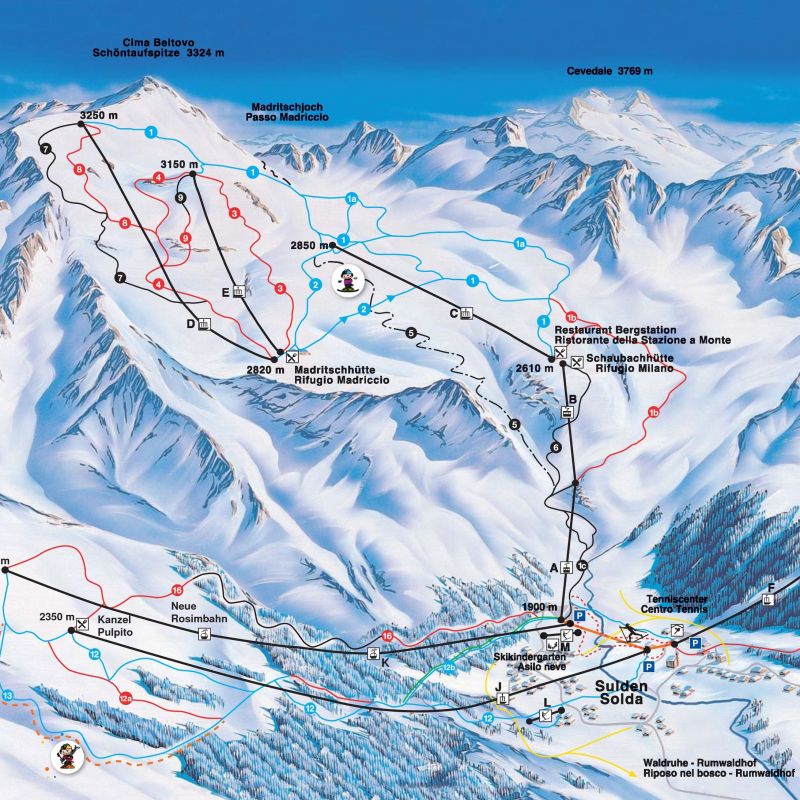 italien, sulden, alpen, pistenplan