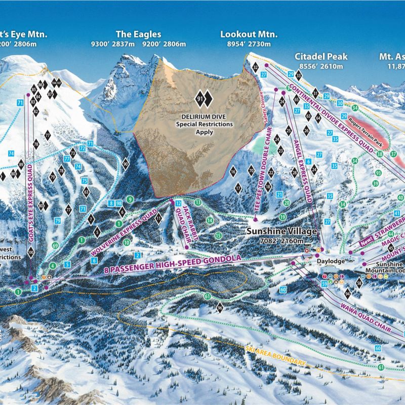 Banff, Sunshine Village, Skigebiet Sunshine, Pistenplan Sunshine, Kanada Ski, Rocky Mountains Skisafari, Kanada Skisafari 